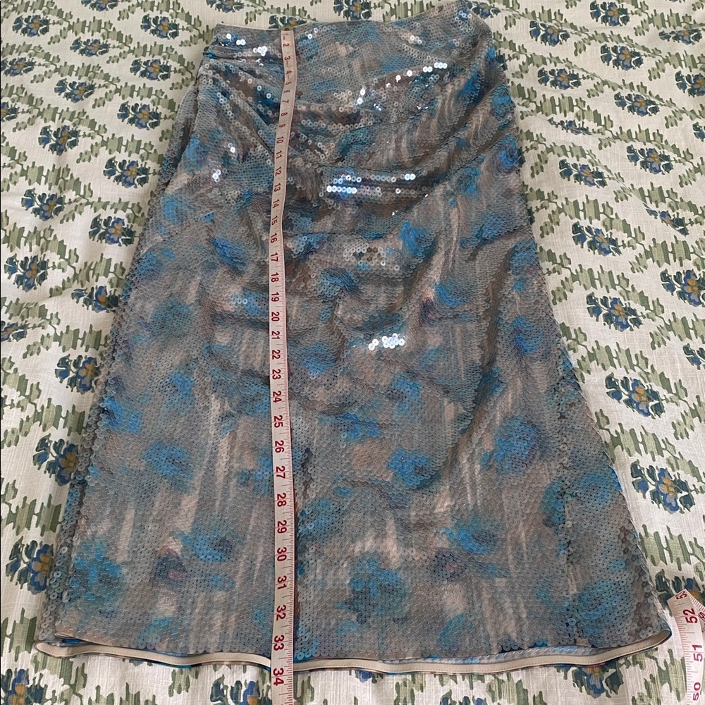 NWT Tory Burch Sequin Floral Skirt in Blue Roses - Picture 7 of 7